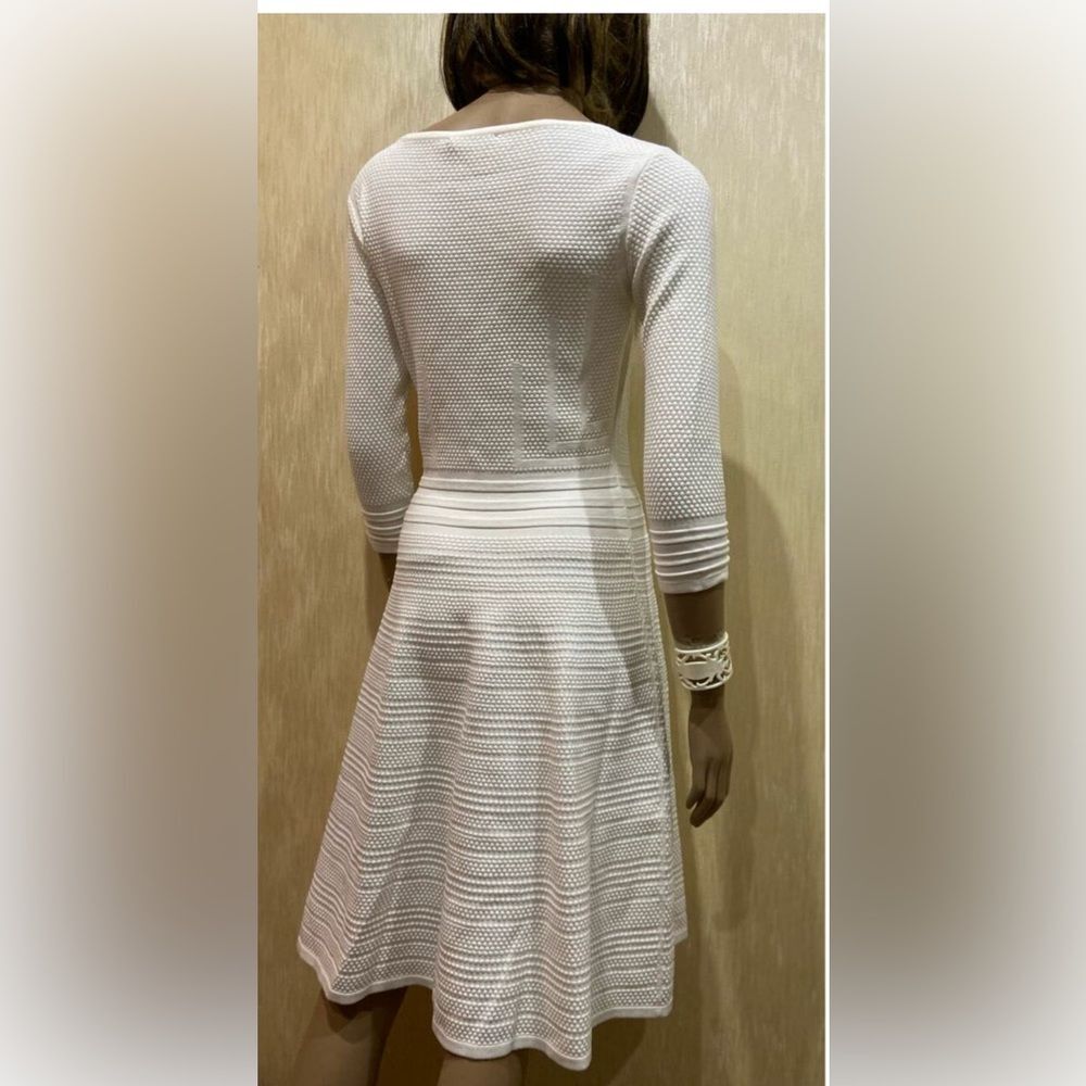 Hugo Boss Off White 3/4 Sleeve Waffle Textured Knit Knee Length Dress M - Picture 3 of 14